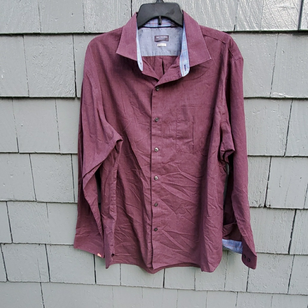 Van Heusen Shirt, Long Sleeve, Purple, Size Xl